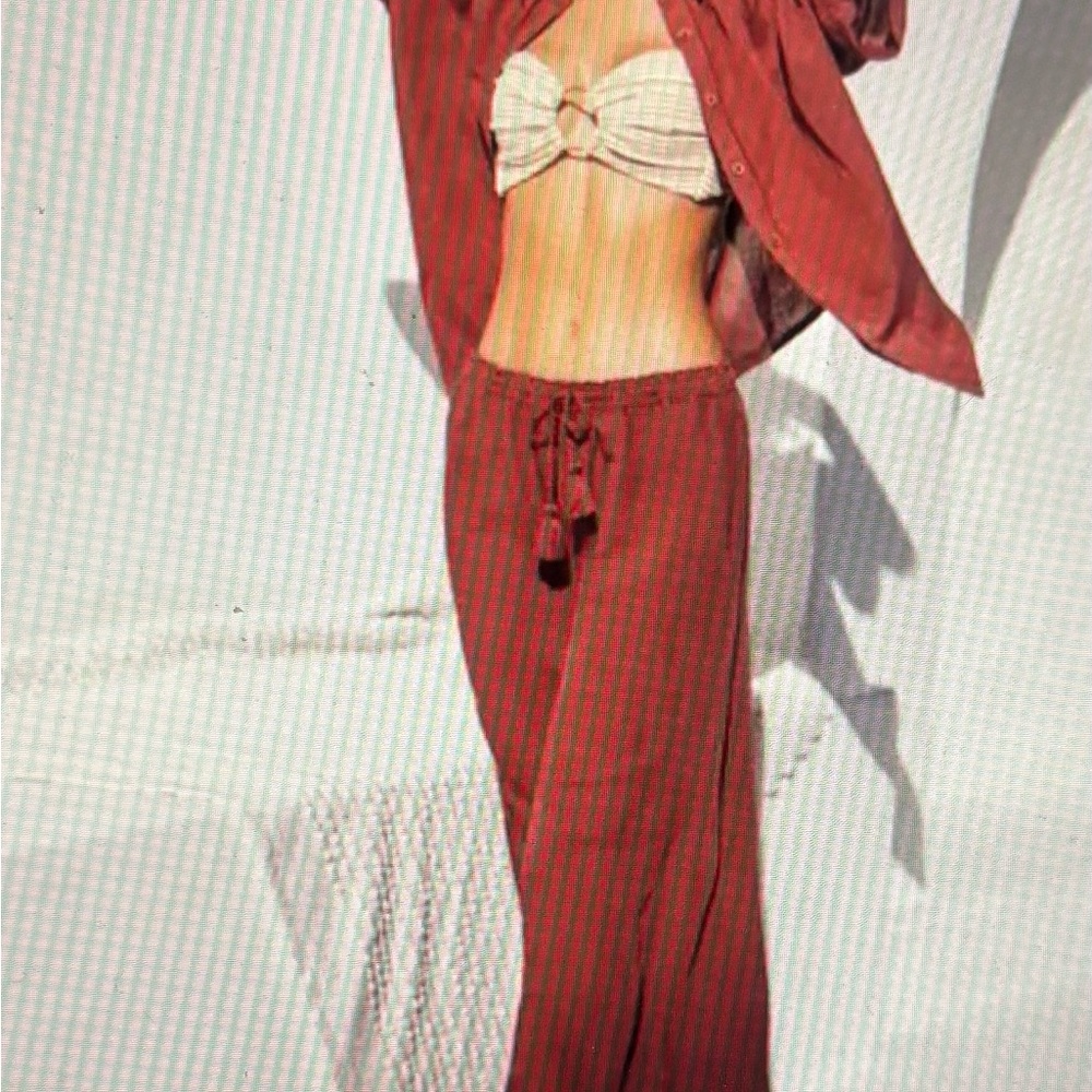 Anthropologie Linen Wide Leg Pants With Drawstring